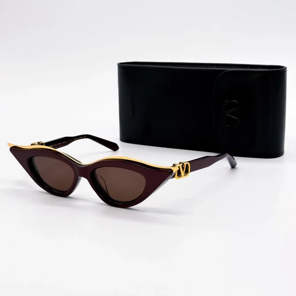 NEW VALENTINO V-GOLDCUT VLS-114B BORDEAUX WOMEN CAT EYE SUNGLASSES VALENTINO